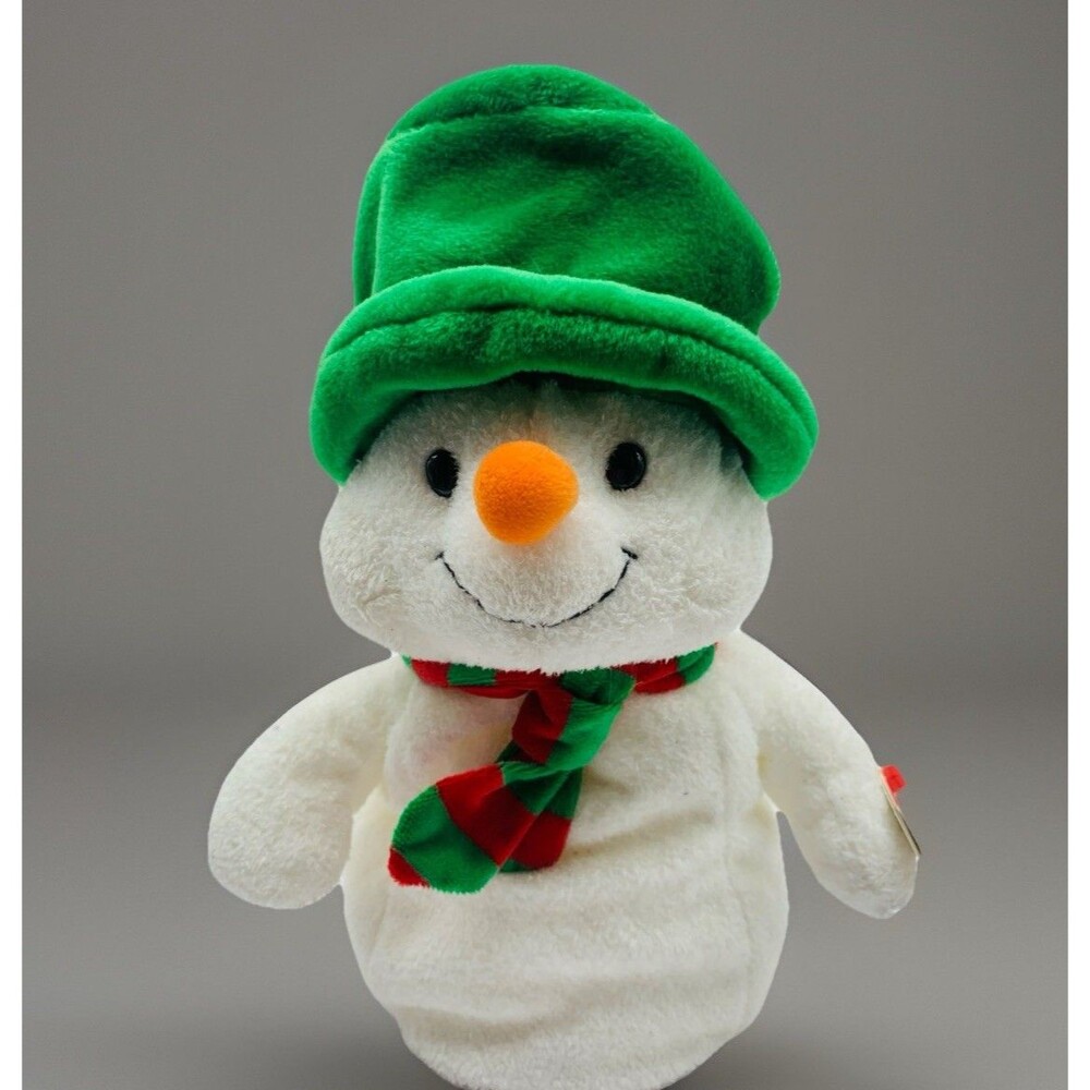 Ty Pluffies Mr. Snow Snowman Winter Plush Stuffed Toy Green Hat W/ Tag 9”